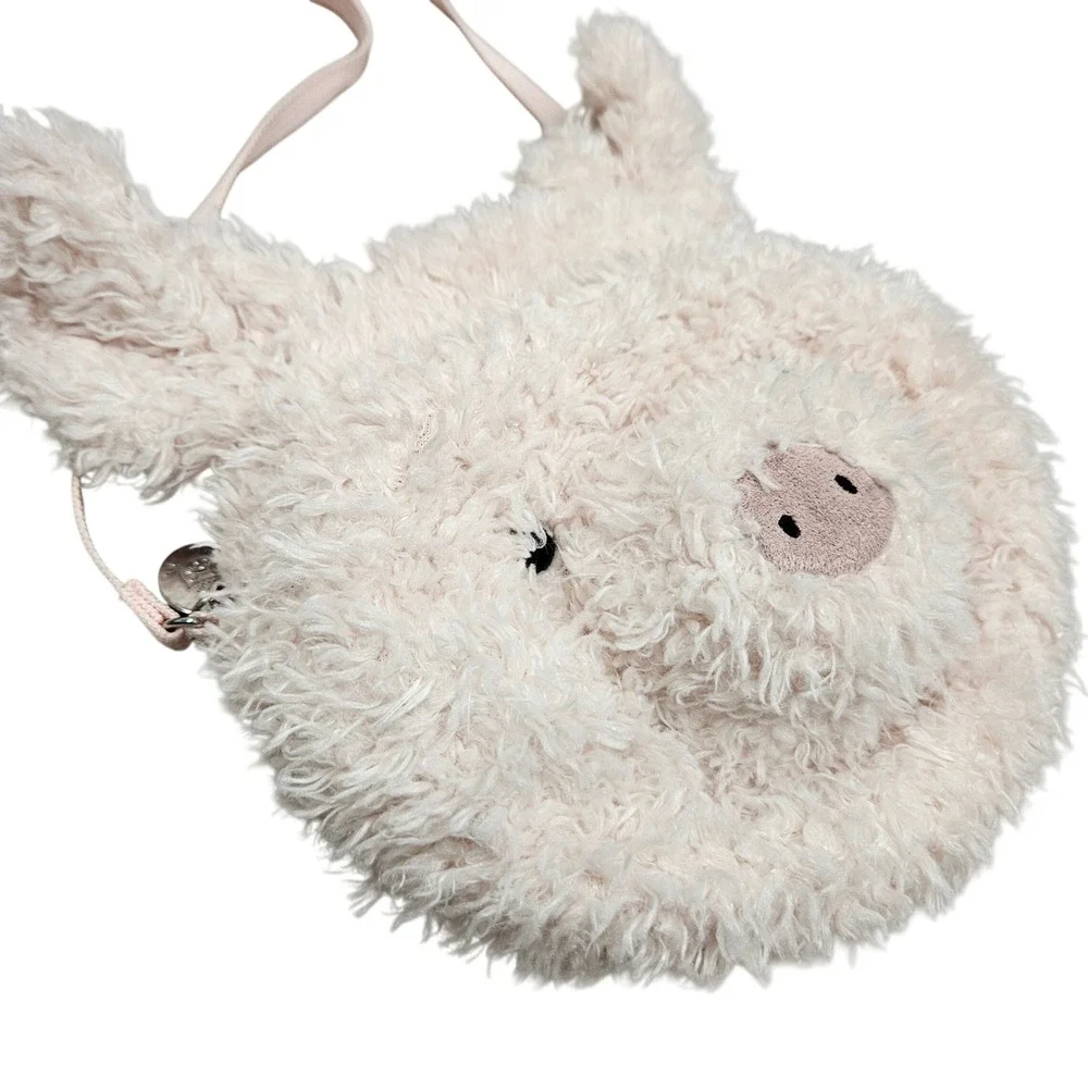 Jellycat Pig‎ Plush Crossbody Bag Kids Pink Faux Fur Shaggy Animal Purse Kawaii